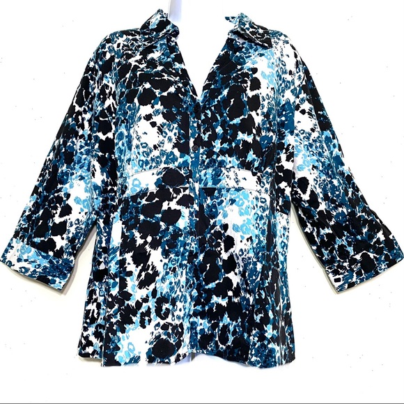 Apt.9 button down shirt BLUE & BLACK collared empire waist 3/4 sleeve si… - Picture 4 of 9